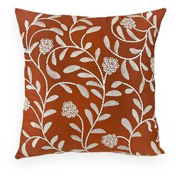 Almofada Decorativa Linho Bordado com Pesponto Folhagem 52x52cm Terracota/187-11