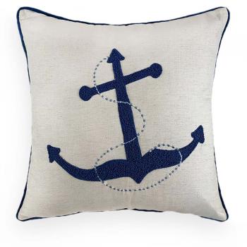 imagem de Almofada Decorativa Linho Cru com Bordado Manual ncora 52x52cm - Catran