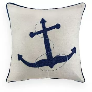 imagem de Almofada Decorativa Linho Cru com Bordado Manual Âncora 52x52cm - Catran