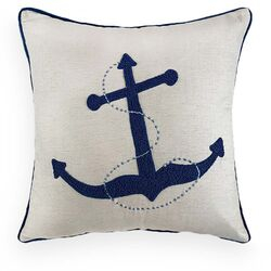 Almofada Decorativa Linho Cru com Bordado Manual Ancora 52x52cm Azul/070-08