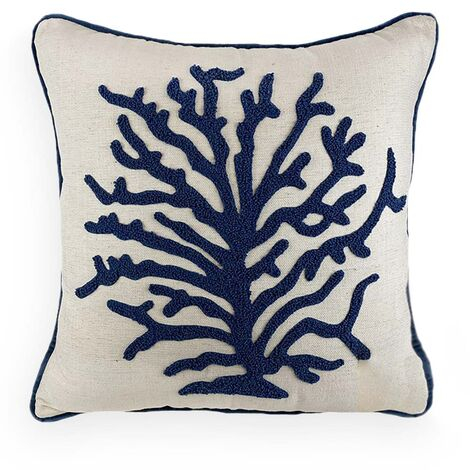 imagem do produto Almofada Decorativa Linho Cru com Bordado Manual Coral 52x52cm - Catran