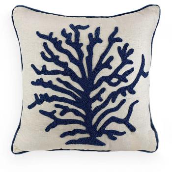 imagem de Almofada Decorativa Linho Cru com Bordado Manual Coral 52x52cm - Catran