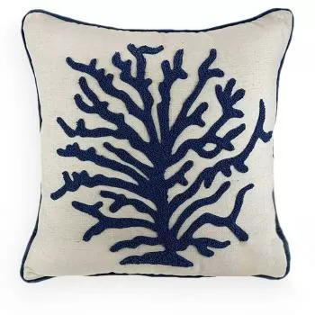 imagem de Almofada Decorativa Linho Cru com Bordado Manual Coral 52x52cm - Catran