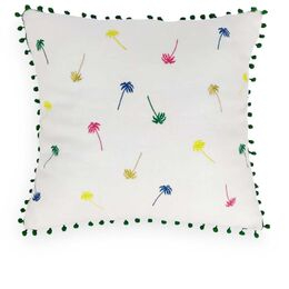 Almofada Decorativa Quadrada 50x50cm Linho Il Sole Coqueiros Branco/Verde
