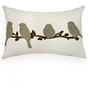 imagem de Almofada Decorativa Sarja com Bordado Chenille Pássaros 35x52cm - Catran