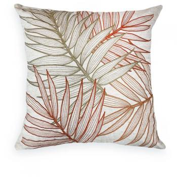 imagem de Almofada Linho Cru Borbado Fino Folhas 52x52cm - Catran