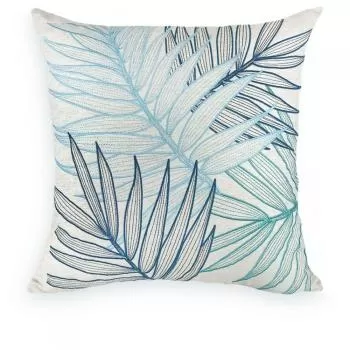 imagem de Almofada Linho Cru Borbado Fino Folhas 52x52cm - Catran