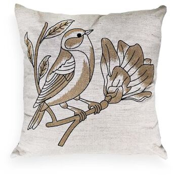 imagem de Almofada Linho Cru Bordado Fino P�ssaro 52x52cm 052-07 - Catran