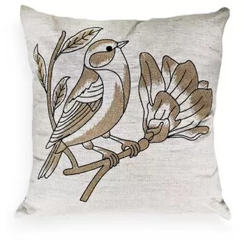 imagem de Almofada Linho Cru Bordado Fino Pássaro 52x52cm 052-07 - Catran
