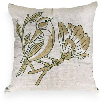 imagem de Almofada Linho Cru Bordado Fino P�ssaro 52x52cm 052-10 - Catran