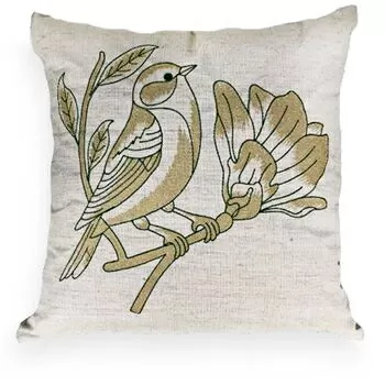 imagem de Almofada Linho Cru Bordado Fino Pássaro 52x52cm 052-10 - Catran