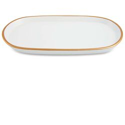 Bandeja Decorativa Cerâmica 15804 Pequena Branca/Dourado