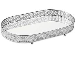 Bandeja Decorativa Oval Metal 12249 Grande Prata