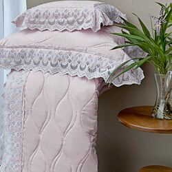 Colcha King com Almofadas 300 Fios Infinito Rosa/Branco