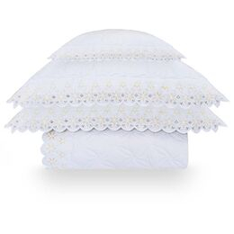 Colcha Queen com Almofada 300 Fios Liz Branca/Amarelo