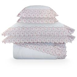 Colcha Queen com Almofadas 300 Fios Íris Branca/Rosa