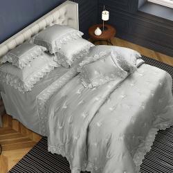 Colcha Queen com Almofadas 300 Fios Vitalle Cinza