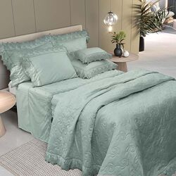 Colcha Queen com Almofadas 400 Fios Foliage Cinza