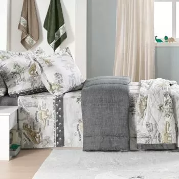 imagem de Colcha Solteiro 180 Fios Dinossauros - Karsten