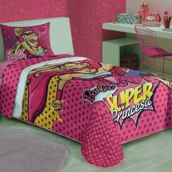 Jogo de Cama Solteiro Infantil Lepper Barbie Super Princesa Rosa