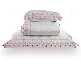 Colcha Solteiro com almofada 300 Fios Camille Branca/Rose