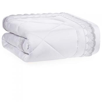 Edredom Queen 300 Fios Palma Branco/Platino