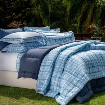 imagem de Edredom Queen com Fronhas 200 Fios Xadrez London - Naturalle Fashion