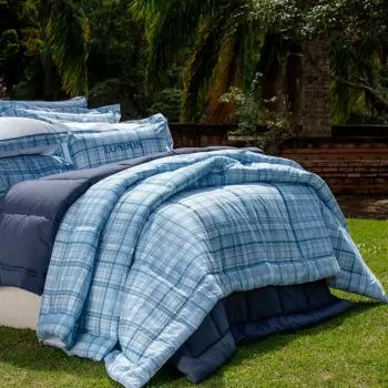 imagem de Edredom Queen com Fronhas 200 Fios Xadrez London - Naturalle Fashion