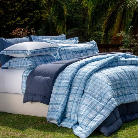imagem do produto Edredom Queen com Fronhas 200 Fios Xadrez London - Naturalle Fashion