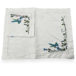 Jogo Americano com Guardanapo Bordado Linho Beija-Flor 2 peças Branco