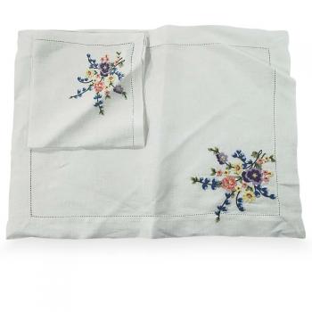 imagem de Jogo Americano com Guardanapo Bordado Linho Ramo Florido 2 peas - Catran