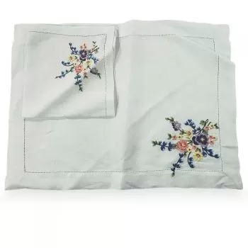 imagem de Jogo Americano com Guardanapo Bordado Linho Ramo Florido 2 peças - Catran