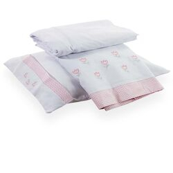 Jogo de Berço Bordado Tulipa Rosa