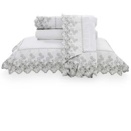 Jogo de Cama Casal 200 Fios Tulip Branco/Cinza