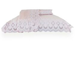 Jogo de Cama Casal 300 Fios Infinito Rosa/Branco