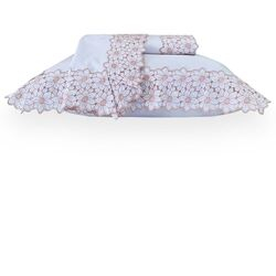 Jogo de Cama King 300 Fios Íris Branco/Rosa