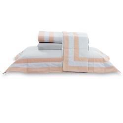 Jogo de Cama Queen 200 Fios Double Branco/Rosa