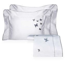 Jogo de Cama Queen 300 Fios Borboleta Branco/Cinza