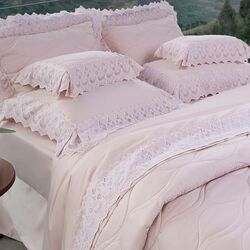 Jogo de Cama Queen 300 Fios Infinito Rosa/Branco