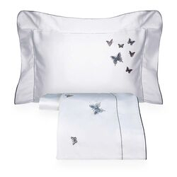 Jogo de Cama Solteiro 300 Fios Borboleta Branco/Cinza