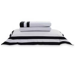 Jogo de Cama Solteiro King 200 Fios Double Branco/Preto