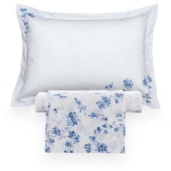 Jogo de Cama Solteiro Viúva 200 Fios Azuri Branco/Azul