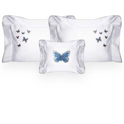 Kit Fronha 50x70cm com Almofada 300 Fios Borboleta 3 peças Branca/Cinza