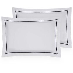 Kit Fronha 50x90cm 300 Fios Lázio Festonê Tinto 2 peças Branca/Marinho 4602