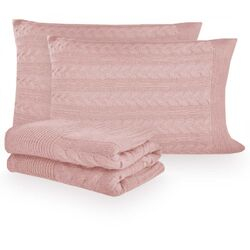Peseira com Porta-Travesseiro Tricô Kit 3 peças Rosa
