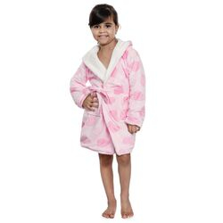 Roupão de Banho Infantil Médio Sherpinha Corações Rosa