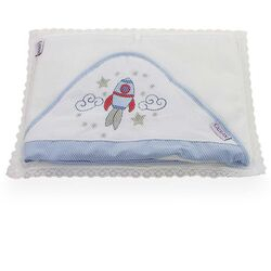 Toalha com Capuz Bebê Foguete Azul Médio