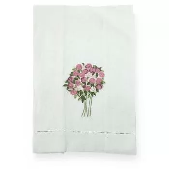 imagem de Toalha de Lavabo Avulsa Bordada Linho Bouquet Hortênsias - Catran