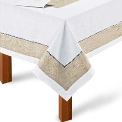 Toalha de Mesa Quadrada 220x220cm 9019 Branca/Bege