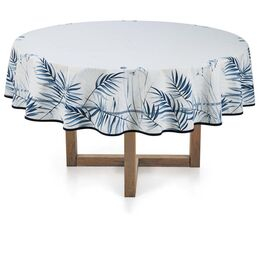 Toalha de Mesa Redonda 178cm Sempre Limpa Zaida Azul/Bco